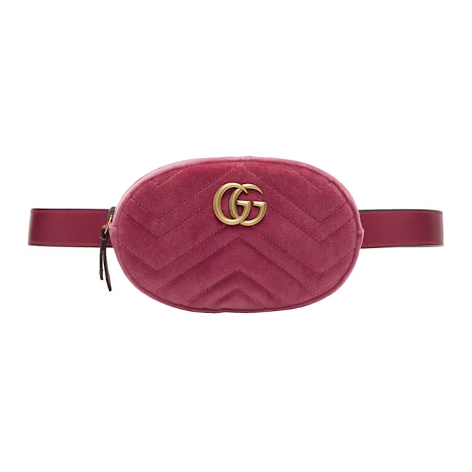 Gucci - Pink Velvet GG Marmont Matelassé Belt Bag | SSENSE 