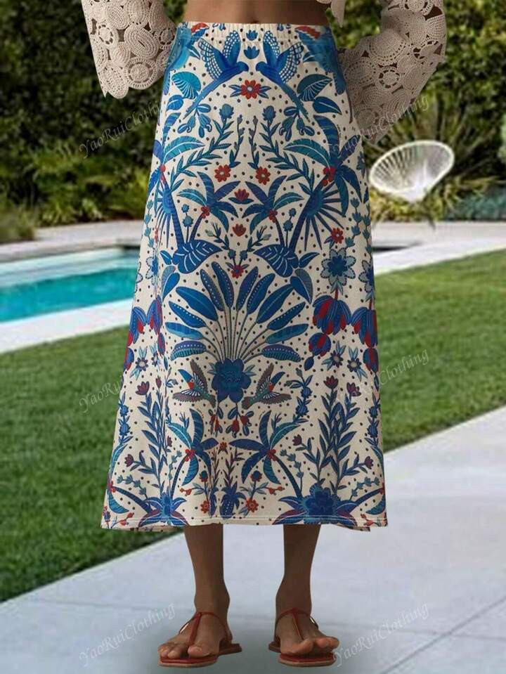 Fashionable Lightweight Elegant Floral Print Casual Slim-Fit Skirt For Women, Versatile For Outdoor, Home, Travel, And Office | SHEIN