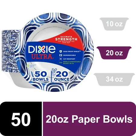 Dixie Ultra Disposable Paper Bowls, 20 oz, Multi-Color, 50 Count | Walmart (US)