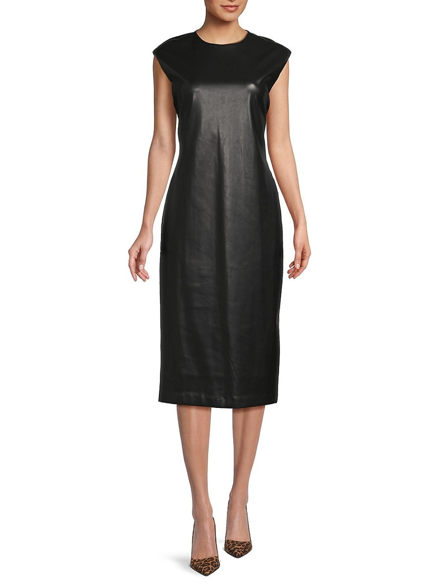 Calvin Klein Women's Faux Leather Sheath Midi Dress - Black - Size 12 | Saks Fifth Avenue OFF 5TH