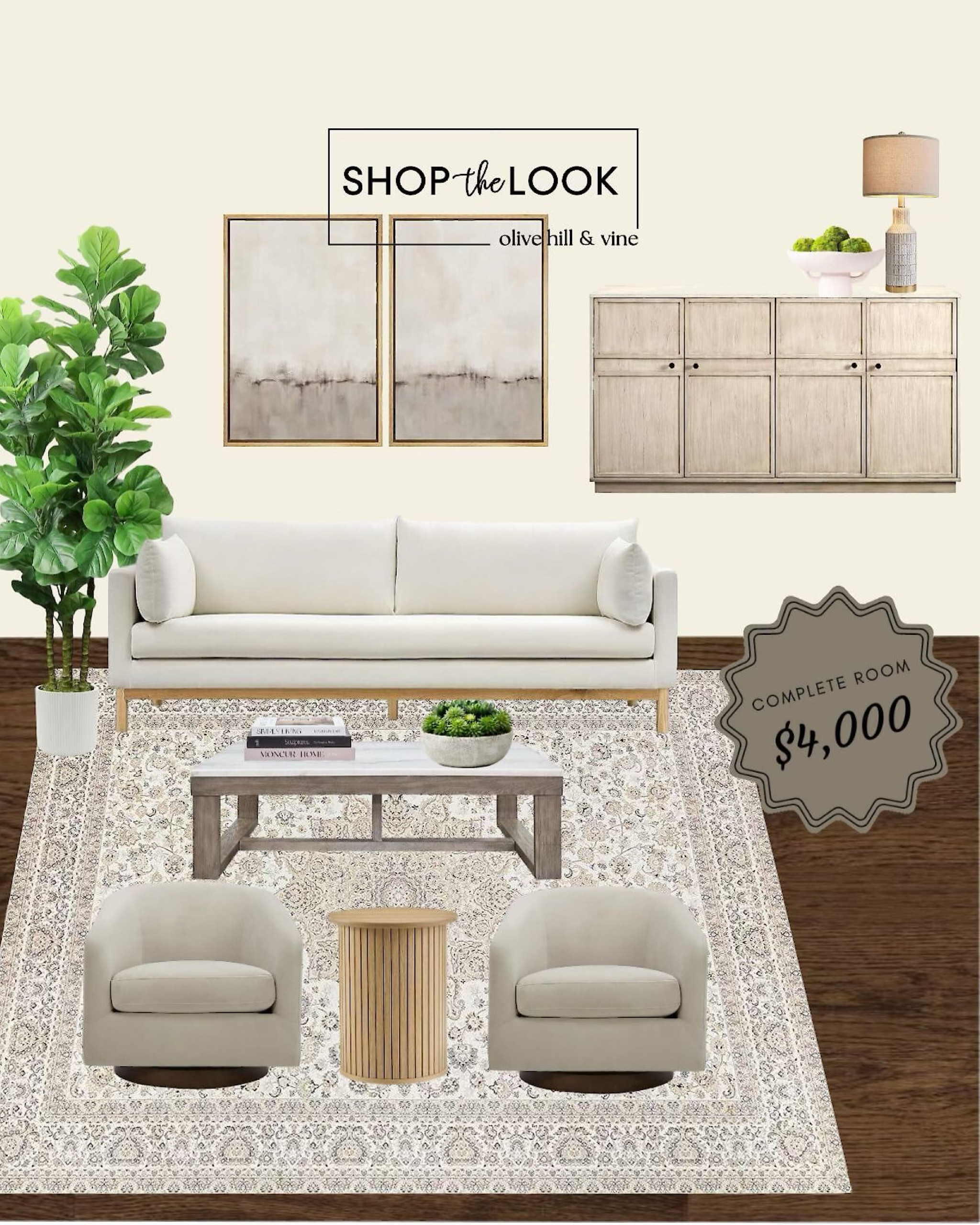 Welcome to a chic beige living room that blends comfort with style! Featuring a mid-century modern linen sofa, a cocktail table with a natural marble top, and a floral stain-resistant rug, this space is perfect for relaxation. Accentuated by a swivel velvet barrel chair and pastel abstract art, it invites cozy gatherings. 

#LTKHome #LTKStyleTip #LTKFamily