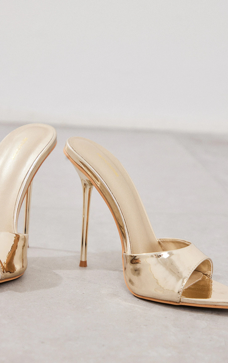 Gold Mirrored Point Toe High Stiletto Heeled Mules | PrettyLittleThing UK