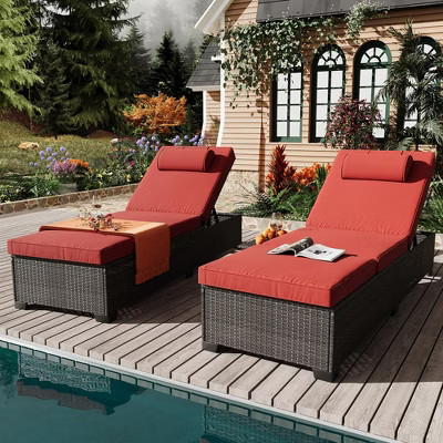 Outdoor Chaise Lounge Chairs for Outside Patio Furniture Set of 2 Wicker Recliner Rattan Reclining Pool Sunbathing Chair Adjustable Backrest Lounger | Target