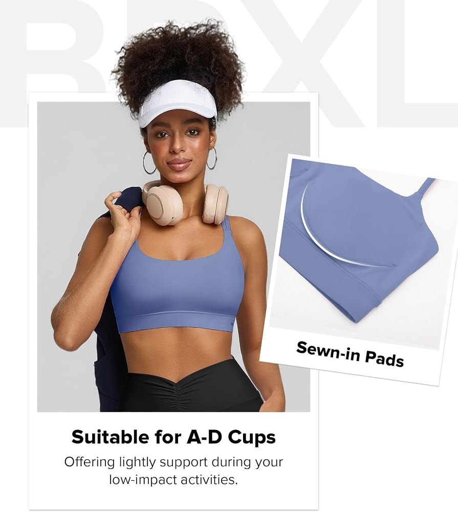 BRXL Sports Bra with Sewn in Pads Light Impact Adjustable Strappy Padded Push Up Sports Bra Criss... | Amazon (US)