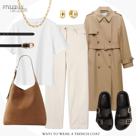 Trench coat, trench coat outfit, white tee, sandals, chic outfit, outfit ideas, spring style, spring outfits, wide leg jeans, suede bag

#LTKeurope #LTKfindsunder100 #LTKstyletip