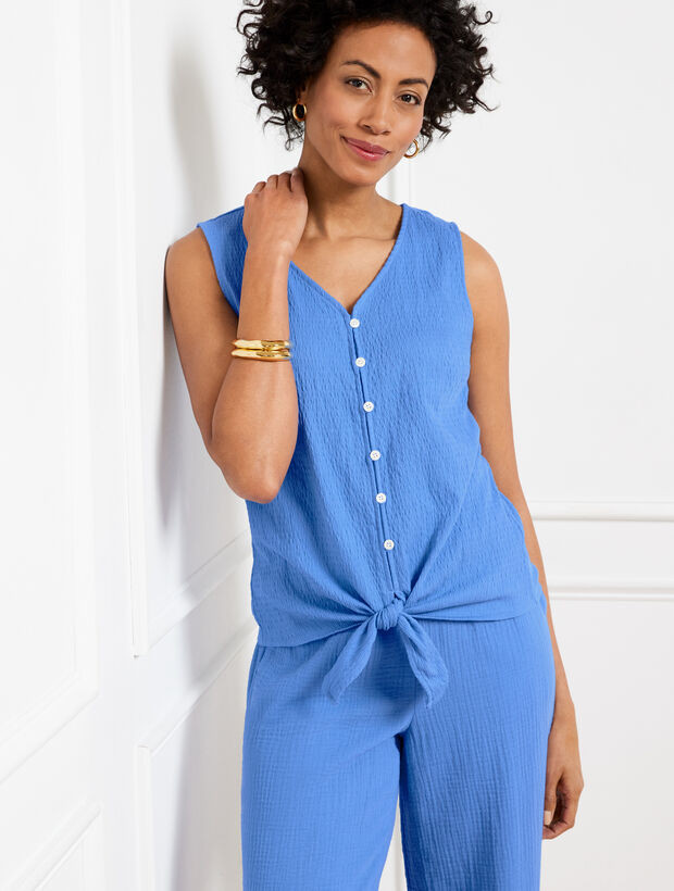 Tie Hem Button Front Tank | Talbots