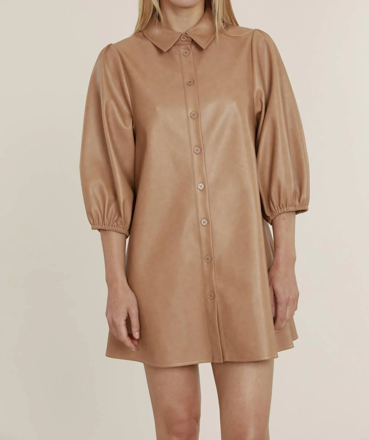 Puff Sleeve Dress In Taupe | Shop Simon
