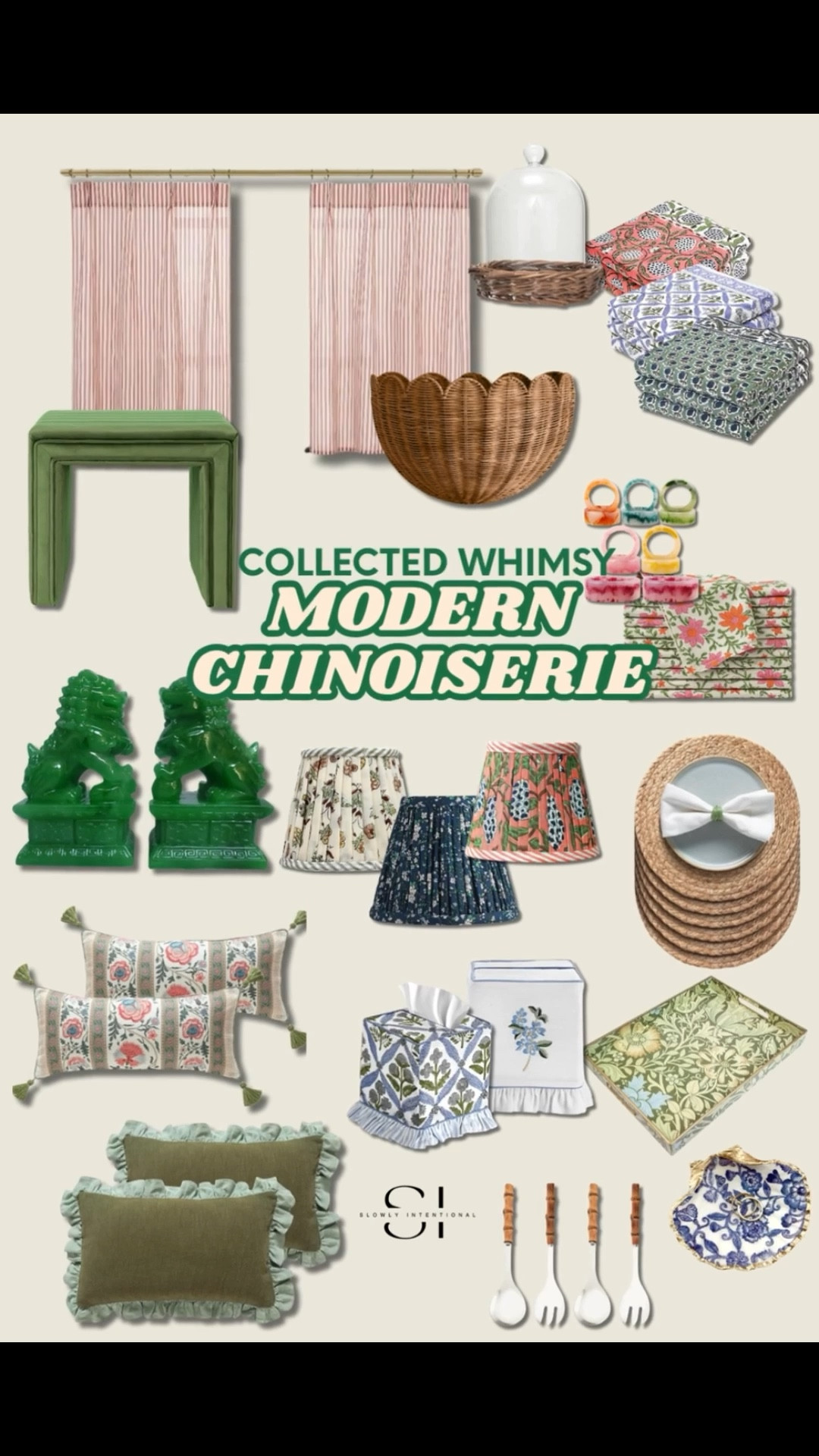 You guys! I am so obsessed with this modern chinoiserie look that feels totally high-end without the price tag! I found the cutest grandmillennial ruffles and vintage home decor accents to help you get that eclectic home vibe. Click the link to shop these home decor ideas and start your bedroom makeover today! Modern Chinoiserie, Grandmillennial home decor, block print textiles, scalloped wicker bowl, colorful tablescape ideas, pleated lamp shades, eclectic home finds, spring home refresh, vintage inspired decor, organic modern accents

#LTKHome