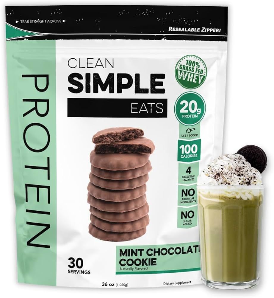 Clean Simple Eats Mint Chocolate Cookie Whey Protein Powder, Natural Sweetened and Cold-Processed... | Amazon (US)