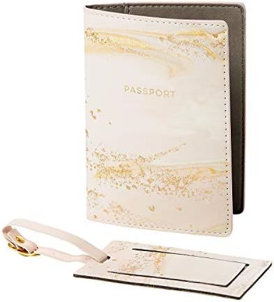Eccolo Passport Cover Holder And Luggage Tag Set In Gift Box, Pink & Gold Marble | Amazon (US)
