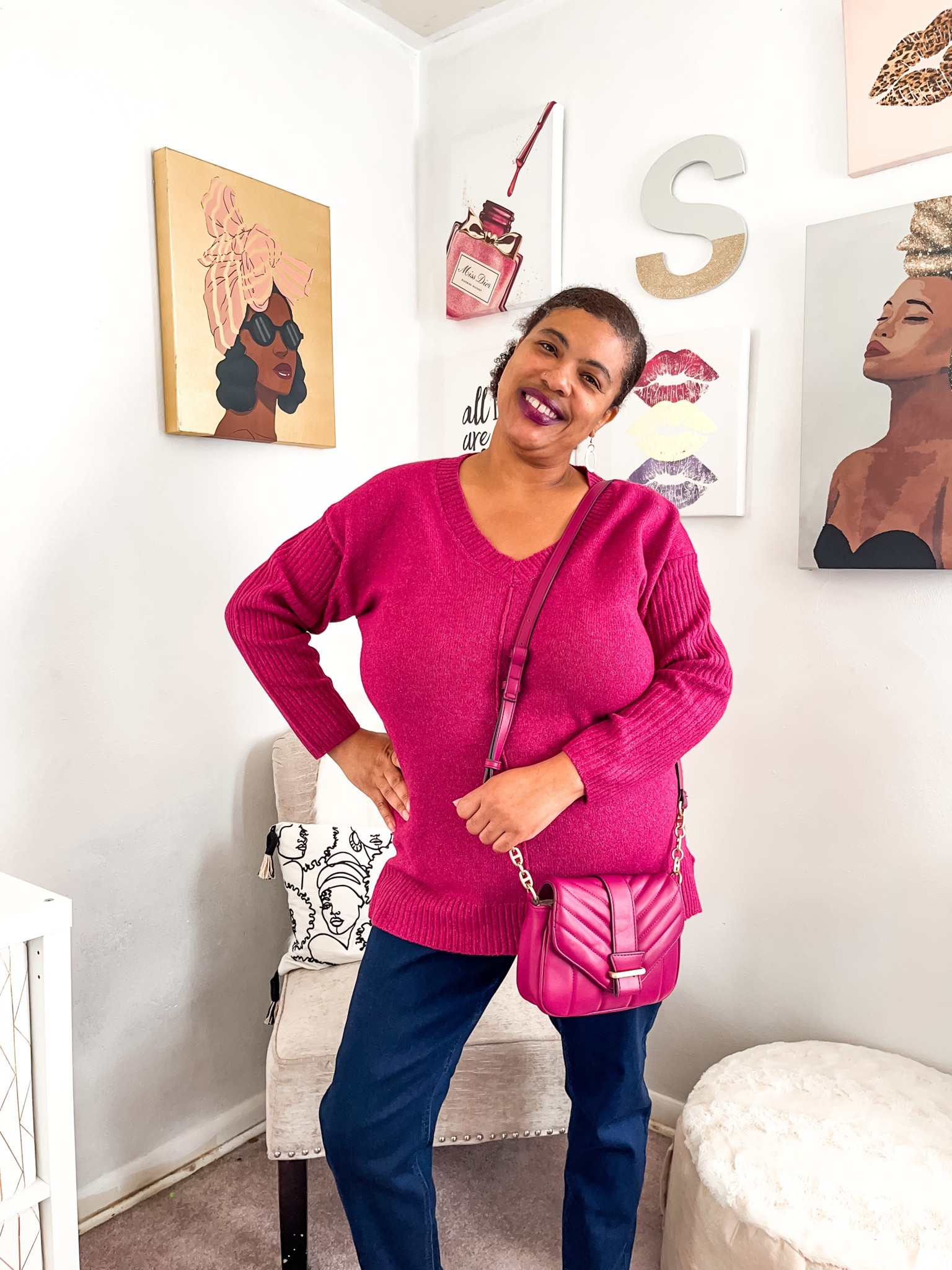 Lovely dark raspberry matching sweater and purse. Fits comfortably. #plussize #walmartfinds

#LTKunder50 #LTKSeasonal