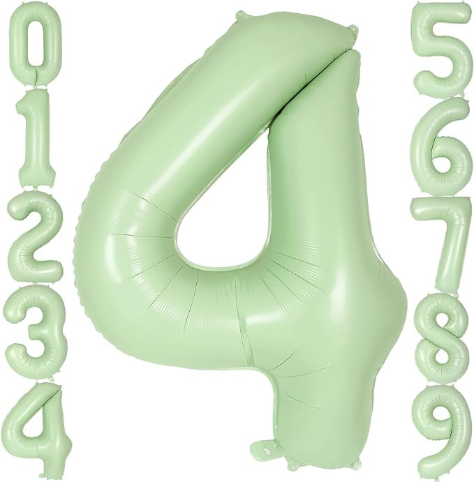Sage Green Number 4 Balloon, 40 Inch Big Large Olive Green Foil Number Balloons, Giant Mylar Past... | Amazon (US)