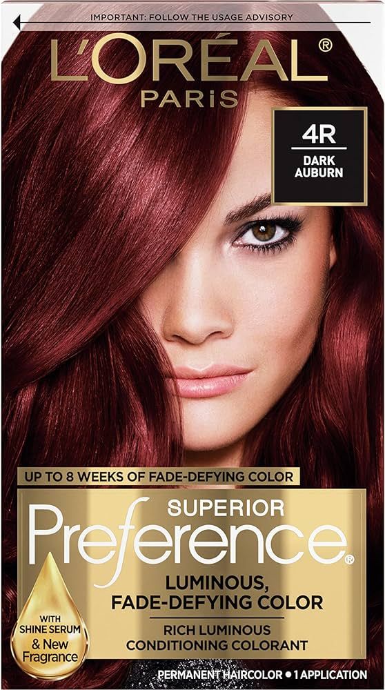 L'Oreal Paris Superior Preference Fade-Defying + Shine Permanent Hair Color, 4R Dark Auburn, Pack... | Amazon (US)