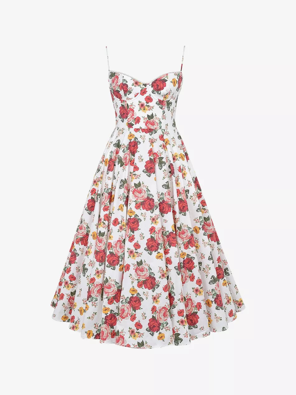 Mademoiselle floral-print stretch cotton-blend midi dress | Selfridges