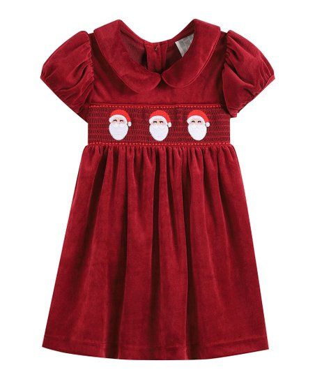 Red Santa Smocked Puff-Sleeve Dress - Infant, Toddler & Girls | Zulily