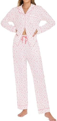 LUBOT 100% Cotton Pajamas for Women PJ Set Soft 2 Piece Ladies Button Knit Long Short Sleeve Slee... | Amazon (US)