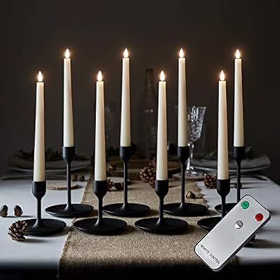 Lights4fun, Inc. Set of 8 TruGlow Ivory Wax Flameless LED Battery Operated Taper Candles with Remote | Amazon (US)