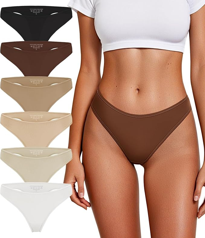 Thongs for Women Breathable Seamless Stretch Underwear Soft Low Waist Ladies T-back Panties 6 Pac... | Amazon (US)