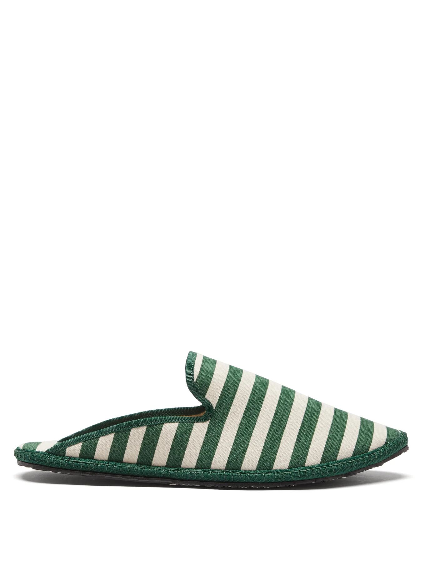 Whipstitched striped-canvas furlane slippers | Vibi Venezia | Matches (US)