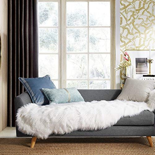 Ashler Ultra Soft Faux Sheepskin Fur Rug White Fluffy Area Rug Shag Rug Carpets for Bedroom Living R | Amazon (US)