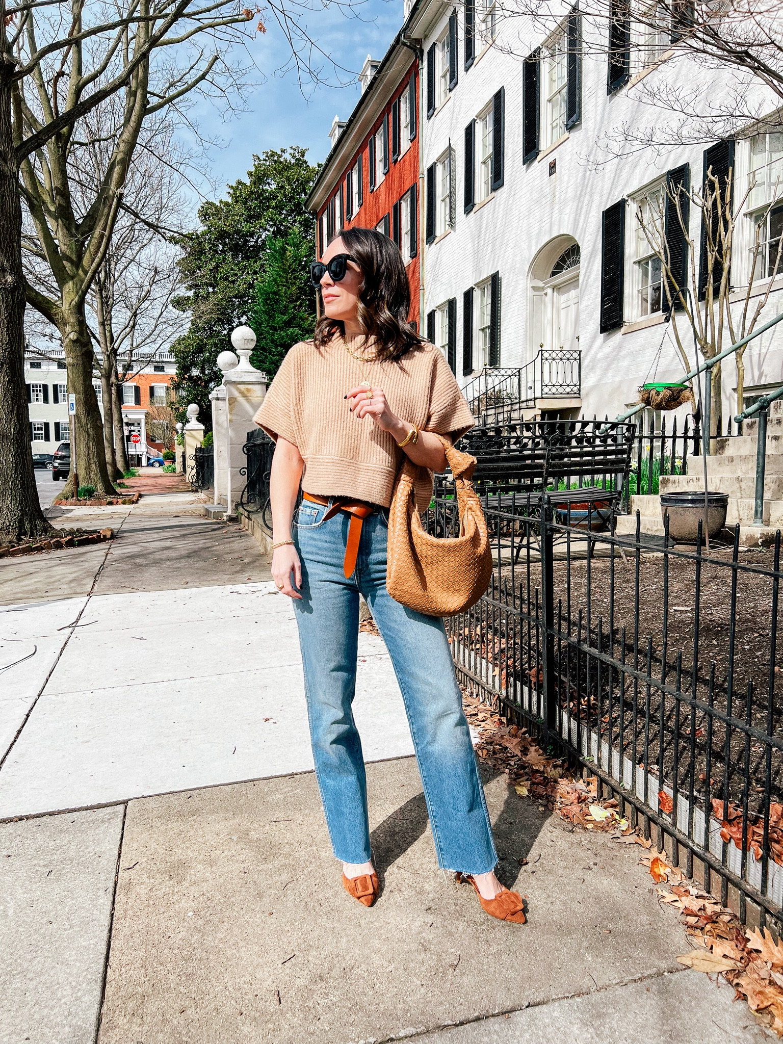 Spring outfit, short sleeve sweater,  neutral accessories 

#LTKstyletip #LTKover40
