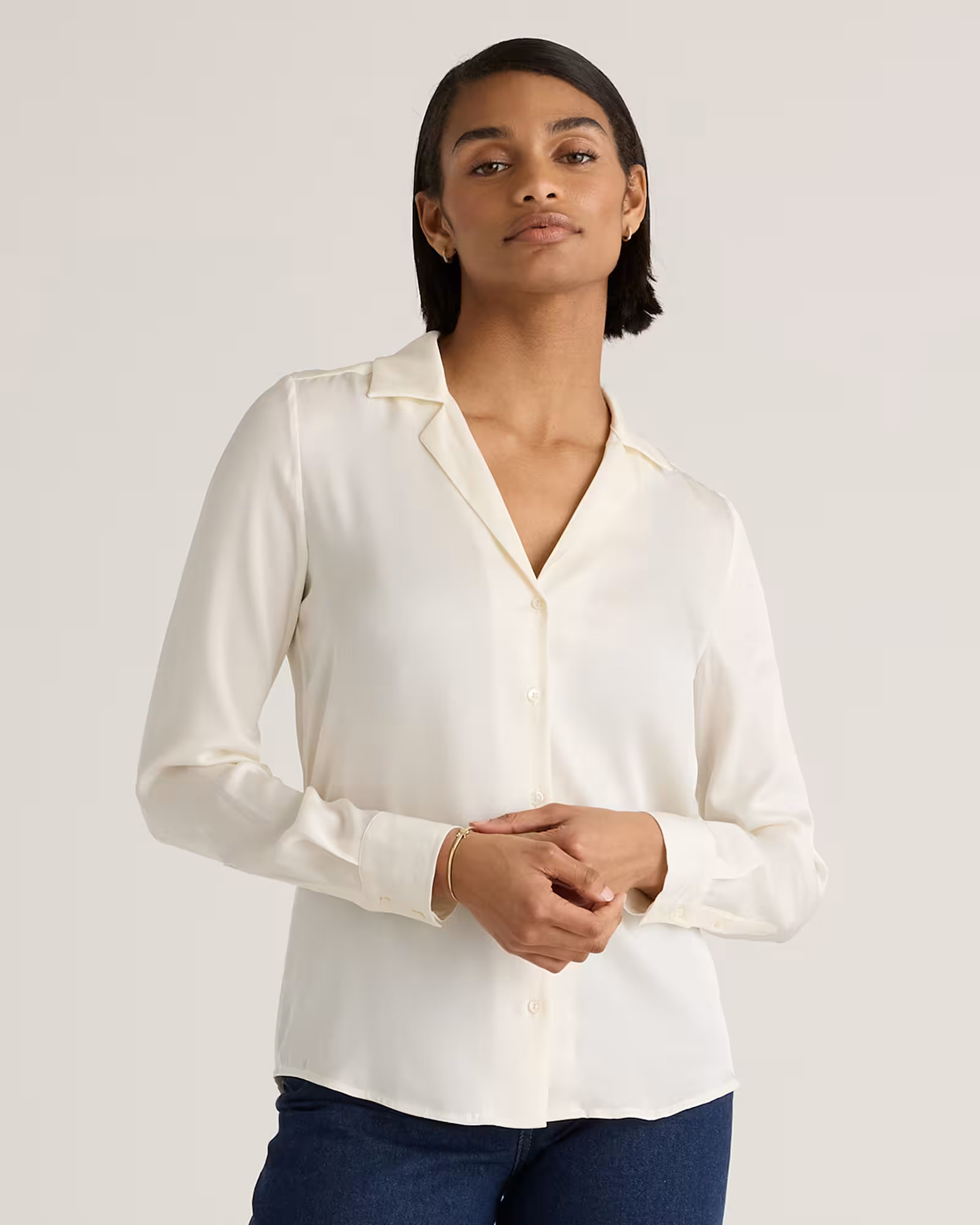 Washable Stretch Silk Notch Collar Blouse | Quince