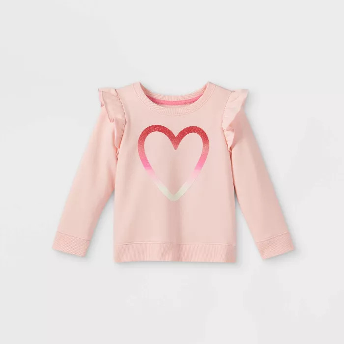 Toddler Girls' Heart Ruffle Pullover Sweatshirt - Cat & Jack™ Pink | Target
