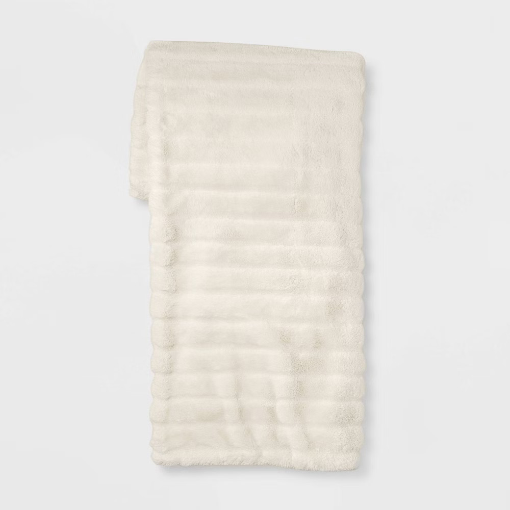 Textured Faux Fur Throw Blanket Cream - Project 62 | Target