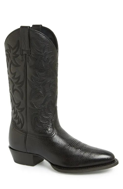 Ariat 'Heritage' Leather Cowboy R-Toe Boot in Black Deertan at Nordstrom, Size 9.5 | Nordstrom