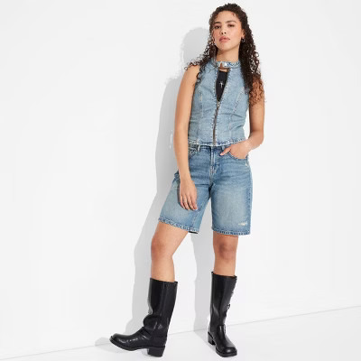 Women's Zip-Up Denim Moto Vest - Wild Fable™ Light Wash S | Target