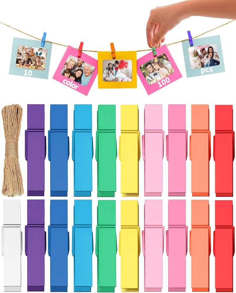 Mini Clothes Pins for Photo, Small Colored Clothespins 100 Pack Wooden Rainbow Colorful Picture C... | Amazon (US)