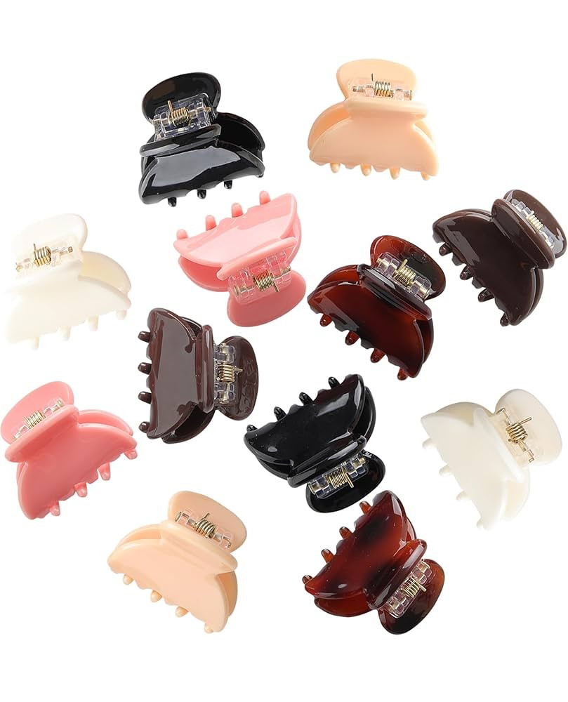 Claw Hair Clips Jaw Clamps - 12PCS Small Hair Claw Jaw Clamp for Thin Hair Styling Accessories Classic Hair Clamp for Women Girls(Solid color#1) | Amazon (US)