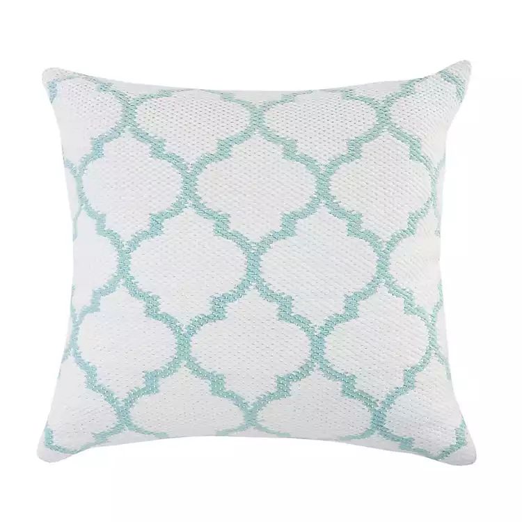 White and Robin Blue Lattice Outdoor Pillow | Kirkland's Home