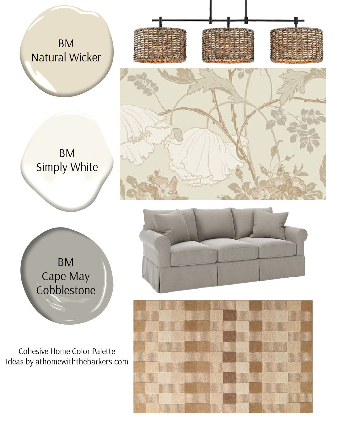 BM Natural Wicker and Cape May Cobblestone color palette design board 

 #LTKHome #LTKSaleAlert