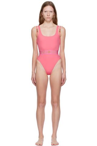 Pink '95 Greca Border One-Piece | SSENSE