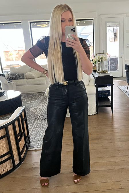I absolutely love this wide leg, faux leather Jean! It is a Jean material that is coded, so they are very breathable and feel just like jeans! Such a hot trend this season! Wearing size 28! 5’7”

Full outfit, black pants, winter, jeans, fall pants, winter pants, girls, night out, work pants, work outfit, church outfit, Nordstrom, 

#LTKSeasonal #LTKstyletip #LTKfitness