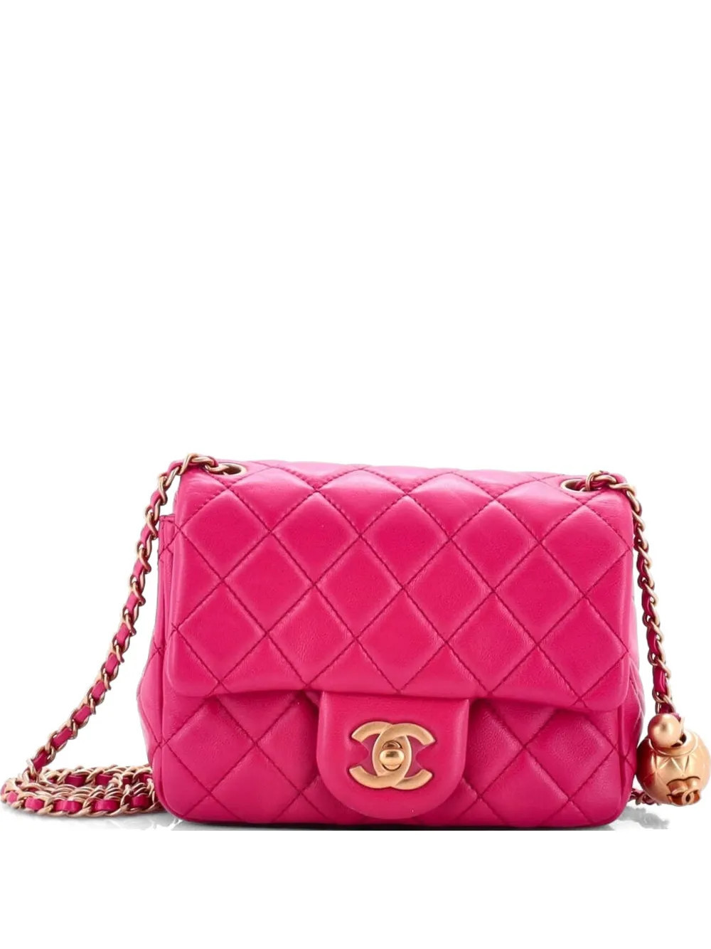 CHANEL Pre-Owned Pearl Crush Square Flap Bag Quilted Lambskin Mini crossbody bag - Pink | Farfetch Global