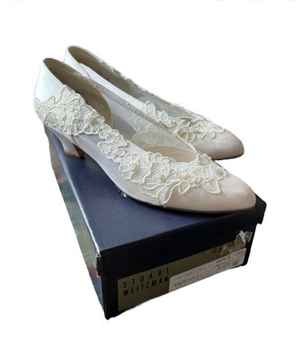Vintage Stuart Weitzman Bridal Heels 8.5 Off-White Satin Lace Pearl Wedding Shoe  | eBay | eBay US