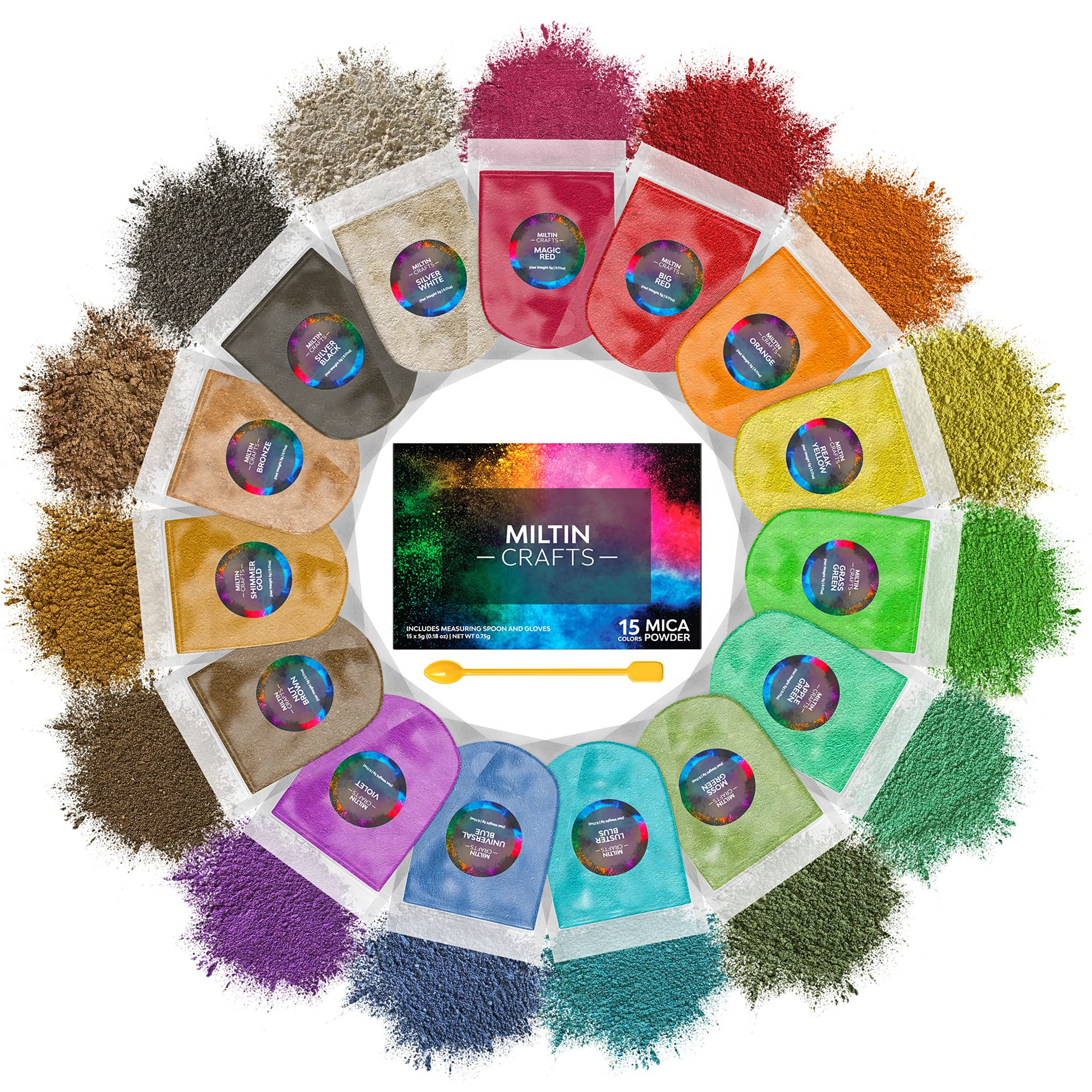 Miltin Crafts Mica Powders - 15 Vibrant Colours (5g/Bag) for Epoxy Resin Pigment, Wax Melts, Make... | Amazon (UK)