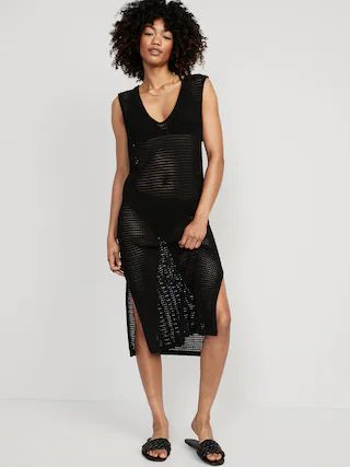 Sleeveless Crochet Midi Swim Cover-Up Dress for Women | Old Navy (US)