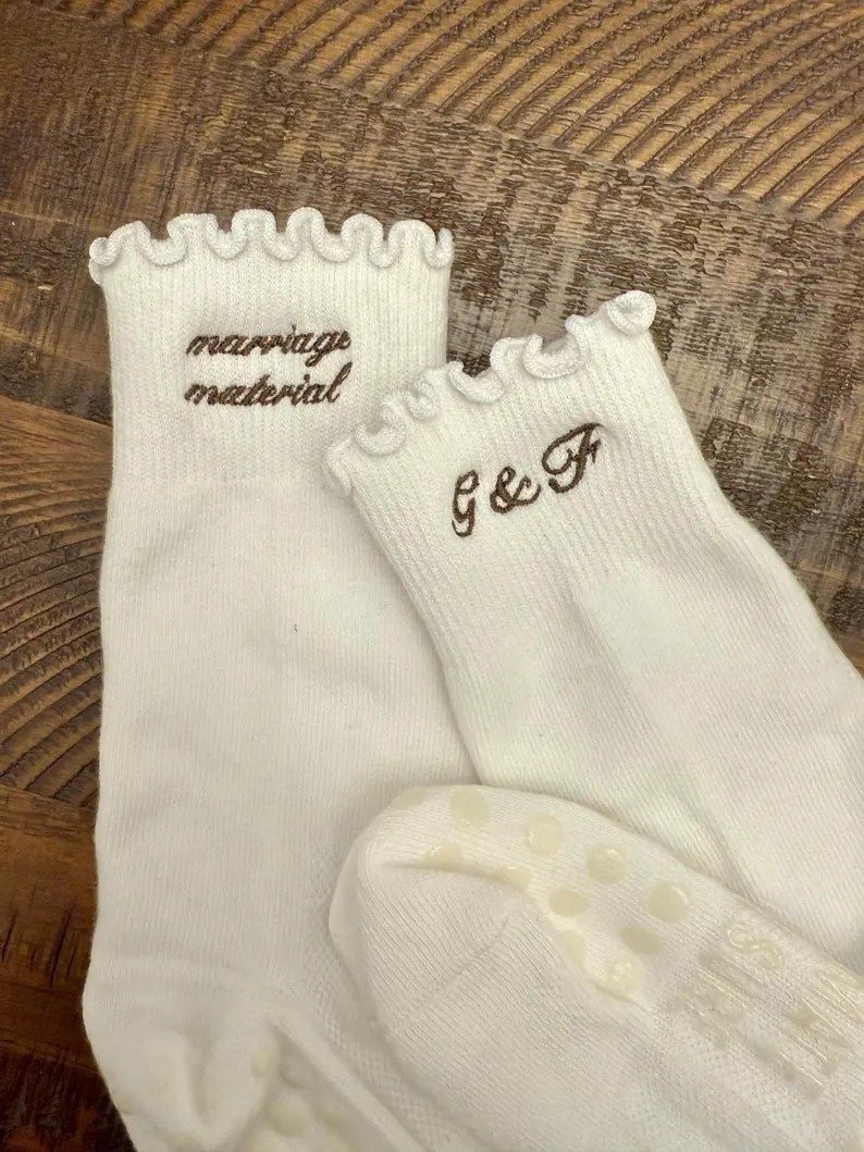 Embroidered Pilates Socks: "marriage Material" Bridal Shower Gift - Etsy | Etsy (US)