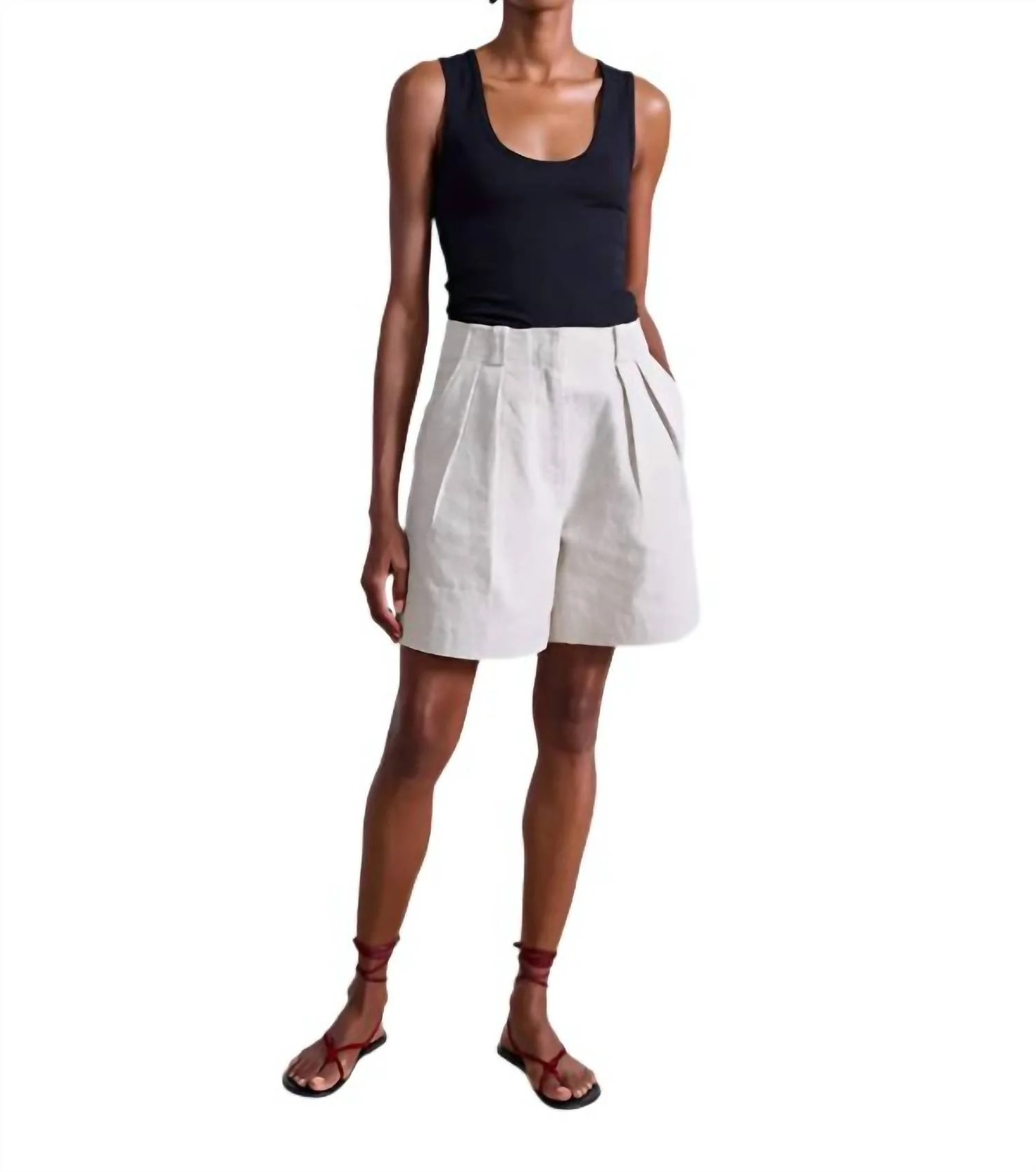 Linaza High Fitted Linen Shorts In Flax | Shop Simon