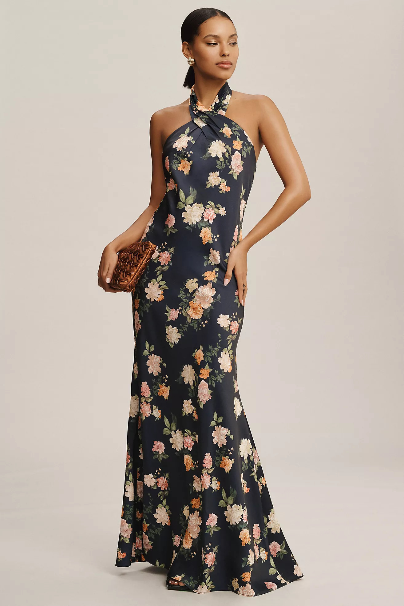 BHLDN Ruby Twist Halter Satin Gown | Anthropologie (US)