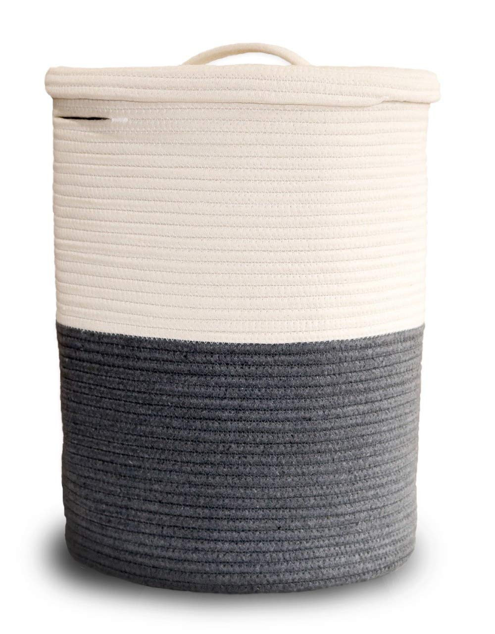 Large Laundry Basket with Lid, Tall Laundry Hamper with Lid, Woven Storage Basket Decorative Cotton  | Amazon (US)