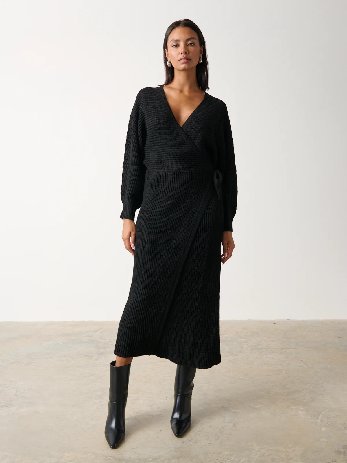 Aidan Cosy Wrap Dress - Black | Pretty Lavish (UK)