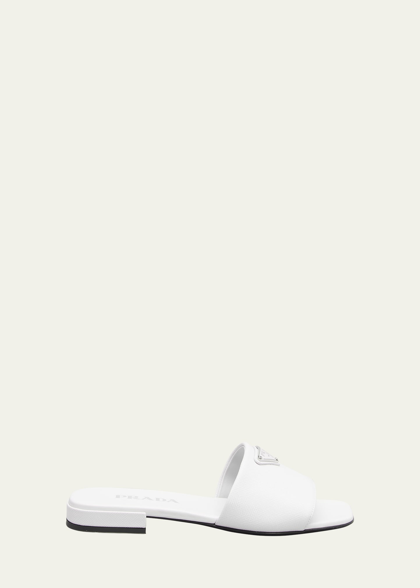 Prada Calfskin Logo Flat Slide Sandals | Bergdorf Goodman
