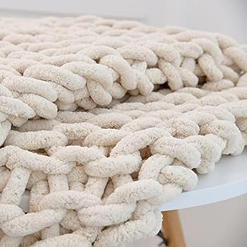 Chunky Hand-Knitted Throw Blanket, Soft and Warm, Tightly Woven Chenille Yarn, Suitable for Sofas, b | Amazon (US)