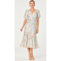 ASTR the Label | Lavena Floral Balloon Sleeve Midi Dress in Blue floral | Size M | ASTR The Label (US)