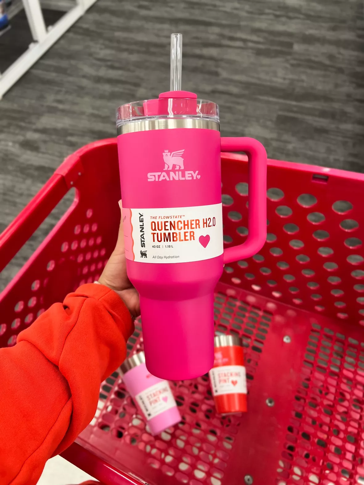 Stanley Valentines Day Heart 40 oz Target Exclusive Red Tumbler In Hand!