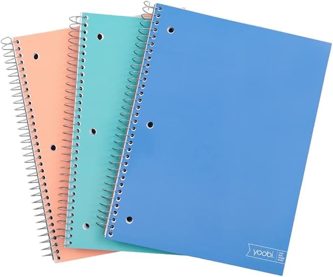 Yoobi Spiral Notebook Set - 3 Subject College Ruled Notebooks, 150 Perforated Pages, 3-Hole Punch... | Amazon (US)